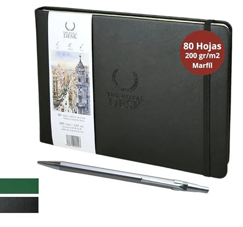 Libreta dibujo profesional incluye portamina. Cuaderno para Dibujo y bocetos de tapa dura. Bloc de dibujo de 80 hojas gruesas color marfil 200 g/m² Bloc de notas Sketchbook (Artistic Black)
