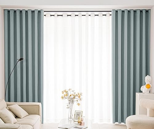 Homxi Blickdichter Vorhang Thermo 2er Set,2 x 107W x 147H cm,Vorhänge Blickdicht Kinder Grau Blau Einfarbig Vorhänge Set Ösen