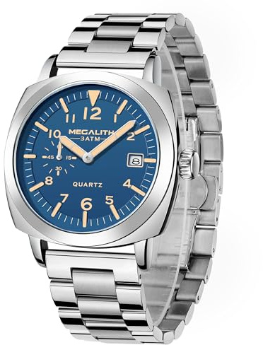 MEGALITH Montre Homme Militaire Bracelet: Date Luxe Analogique Quartz Argent Garcon - Sport Acier Inoxydable Imperméable Montres pour Hommes