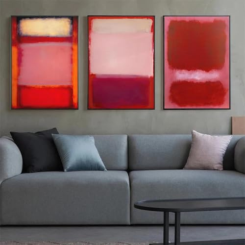 GKUVBF Moderno famoso Mark Rothko rojo beige rosa púrpura abstracto policromático cartel lienzo pinturas arte de la pared imágenes decoración 50x70cm-3 piezas sin marco