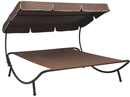 XGWKCNV Outdoor Furniture Outdoor Lounge Bed with Canopy Brown Outdoor Seating