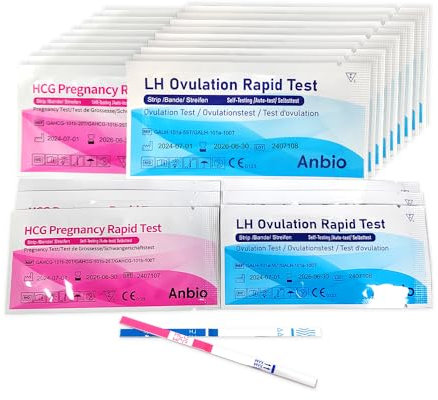 Anbio 50 Ovulationstest 25 miu/ml + 20 Schwangerschaftstest 10 mIU/ml - im Breite 5 mm HCG Frühschwangerschaftstest Schnellteststreifen Eisprung Test LH Fruchtbarkeitstest für Frauen