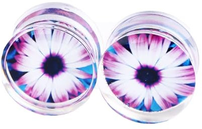 Tolldek 6 mm - 16 mm Ear Tunnel Plug, 2 Pieces, Chrysanthemum Flower Expander Gauge, Double Flared Tunnel, Acrylic Purple Earrings Rock for Women, Ear Expander Piercing Jewellery, Acrylic, Without