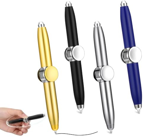 mizikuu 4 Piezas Fidget Pen Con Luz Led, Bolígrafo Giratorio De Metal Multifuncional Ayuda a Pensar y Aliviar El Estrés Bolígrafo Spinner Para Adultos, Estudiantes, Niños