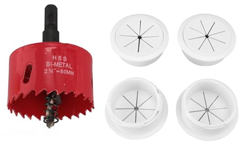 Lot de 4 Cache-Câbles TV pour Mur, 2-3/8 (Trou de 60 mm) dans Un Kit de Gestion des Câbles Muraux, Comprend 4 Passages et 1 Scie Cloche, 10 Attaches de Câble Faciles à Installer