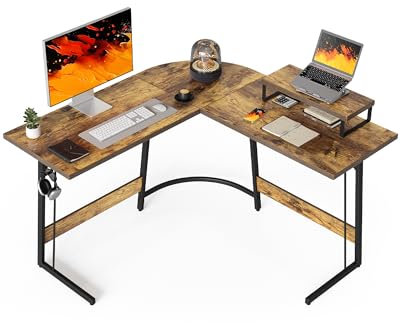 CubiCubi Gaming Tisch Eckschreibtisch 120 x 120 cm, Schreibtisch L Form für Gaming, Ecktisch Computertisch Mit Monitorständer, Platzsparend, Einfach zu Montieren Eck Tisch, Vintagebraun