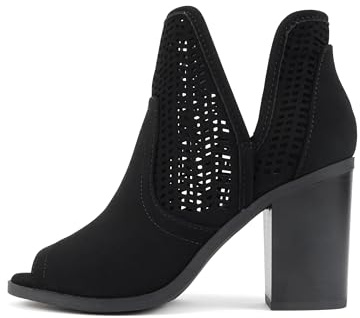 Soda Cathy ~ Women Peep Toe Closed-Back Geometric Cut High Heel Ankle Boots (Black Nubuck, 7)