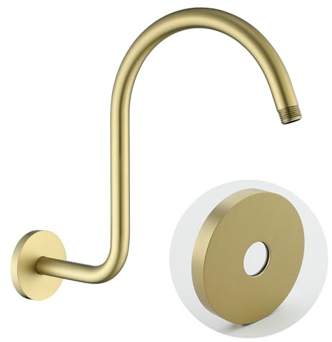 RANDOM Soffione doccia a forma di S, braccio doccia a collo d'oca, braccio di estensione con flangia, attacco standard da 1/2, oro spazzolato. RD-91098-13BG