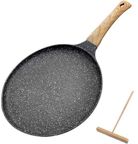 Onstick - Padella per crêpe con spalmatore 9,5, padella piatta per tortilla, compatibile con tutti i piani cottura (grigio, A)