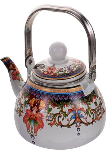 OKUMEYR Retro Emaille Teekessel Mit Sieb Anti-verbrennungsgriff Flacher Boden Induktionsherd Geeignet Camping Büro Eleganter Mini Wasserkocher Für Tee Und Kaffee