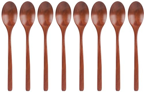 8pcs Cuillères en Bois, 23,5cm à Long Manche Cuillères à Soupe pour Manger Cuisiner Mélanger Remuer Miel Café thé Confiture Cuillères de Table pour Servir à la Maison Ou Au Bureau