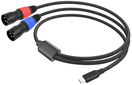 AsrMyjcx Type-c to 2 XLR Cable AUX Cable Anti Interference Connection Line RCA Y Splitter Cord Stereo Audio Cord for Smartphones TV, 3m