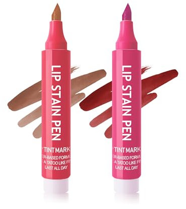 Lip Stain Pen Wasserfester-2Pcs Braun Rose Smooth Matt Lipliner Tattoo Long Wear, Hochpigmentierter Wischfest Lippenstift Lip Liner, Not-Stick Cup Lip Makeup Pencil, Natürlicher Tattoo Effekt-01+02