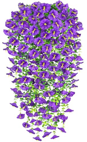 Yueshop 2PCS Artificial Hanging Flowers, Trailing Artificial Plants Outdoor | Purple Morning Glory, Artificial Flowers UV-Resistant, Artificial Hanging Plants Outdoor,Garden Wedding Hanging Baskets Decor