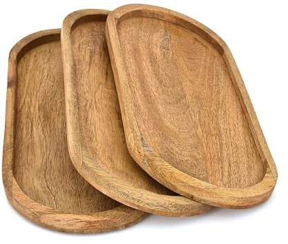 Mahasu Assiettes ovales en bois de manguier pour charcuterie, fromage, pain, fruits pour décoration de cuisine (35,6 x 15,2 x 1,9 cm)