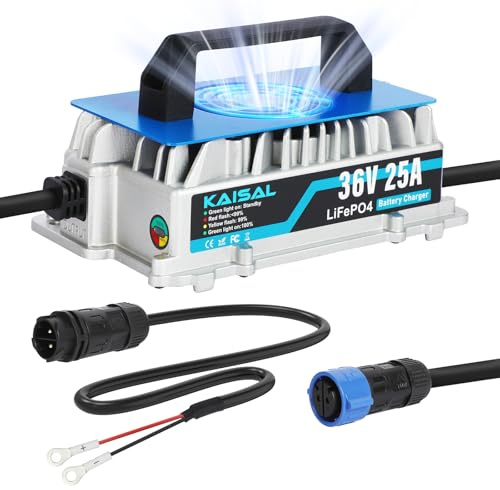KAISAL 43.8V 25A LiFePO4 Ladegerät für 36V (38.4V) LiFePO4 Lithium-Eisenphosphat-Batterien, 36V Lithiumbatterien Ladegerät, Lithium-Akkuladegerät IP67 Wasserdicht für Golfwagen,RV, Boote und Solar
