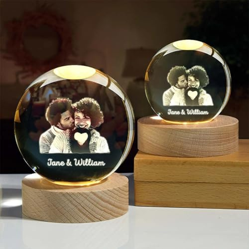 Bykiyevm Bola de fotos de cristal 3D personalizado, bola de cristal 3D, luz nocturna LED, regalos conmemorativos para mascotas, regalos de compromiso para parejas, marcos