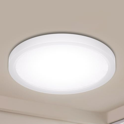 Allin Plafon LED Techo, 18W 1800LM 6500K Lámparas de Techo, IP44 Lámpara de Baño Impermeable Redonda Plana, Plafón LED Techo para Sala de Estar Baño Dormitorio Cocina Sótano Oficina, 180 * 25mm