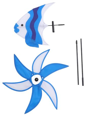 VICASKY Moulin à Vent Poisson Décoratif Bleu Motif Animal pour Jardin Garçon Fille Ornement Extérieur Facile à Installer Fête et Décoration Saisonnière