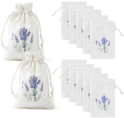 12 Stück Lavendelbeutel Beutel Leere,Lavendelsäckche mit Baumwollkordelzug,Lavendelsäckchen Leer zum Befüllen,Duftsäckchen zum Befüllen für Lavendel Lavendelblüten Getrocknet Gewürze Kräuter(10x15cm)