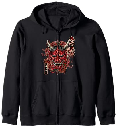 Maschera di Oni Ragno Giglio Giapponese Demone Anime Soft Grunge Felpa con Cappuccio