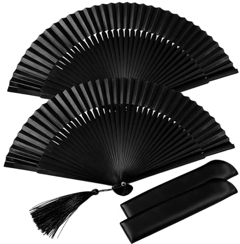 2 Stück Schwarz Faltbare Fächer,Handfächer Faltbare Fächer,Faltbares Fächers,Bambusrippen für Line Dancee,Faltbar Handfächer Klein für Festival,DIY Dekoration,für Hochzeiten und Fasching,Schwarz