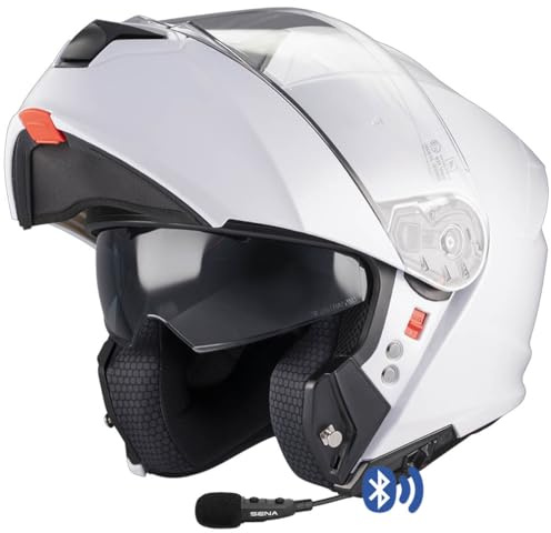 MT Genesis SV Pure Designed Blanco Bluetooth Sena Integrado - Casco de Moto Modular Abatible con Visor Solar - Helmets Unisex Hombre y Mujer - Homologado P/J ECE 22.06