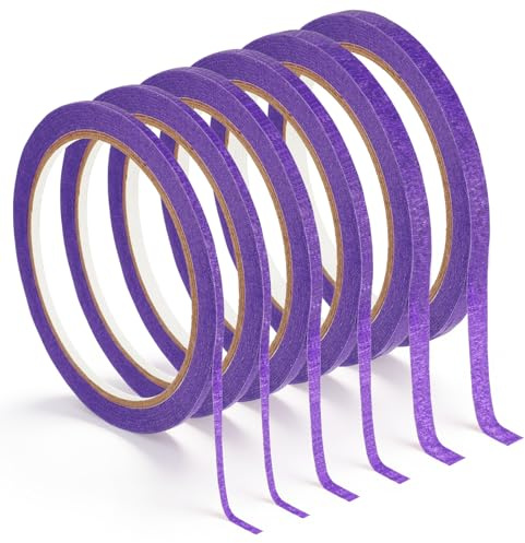 6 rullar lila vinylkarosseritejp för exakt maskering, tunn linjetejp 3/5/7 mm x 20 m, 3 bredder, självhäftande för bil, skola, kontor och gör-det-själv-projekt