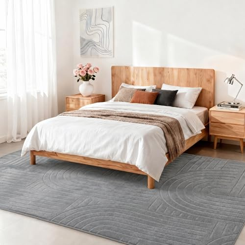 Puremy Alfombra de salón, de pelo corto, decoración para salón, mullida, suave, lavable, moderna, monocolor, para dormitorio, habitación de los niños, alfombra de cama, color gris, 160 x 220 cm