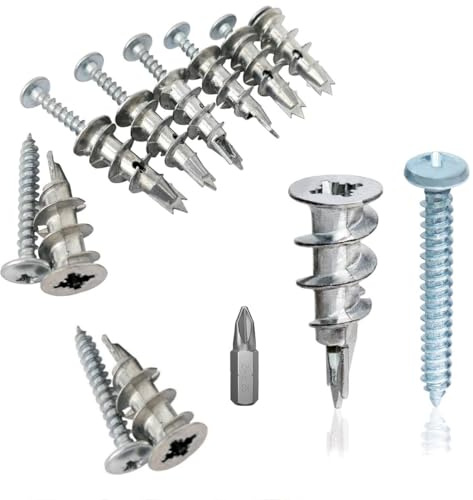 20Pcs Heavy Duty Plasterboard Fixings, Self Drilling Drywall Anchors with Screws & Bit, 50LB Load, Metal Wall Plugs for Plasterboard, Drywall Screws Kit for Cavity/Hollow Wall Fixings | Complete Screws and Wall Plugs Set