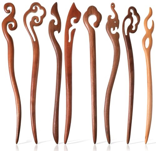 8 bastoncini per capelli in legno, stile cinese, vintage, da donna, per capelli lunghi, chignon, accessori tradizionali (marrone)