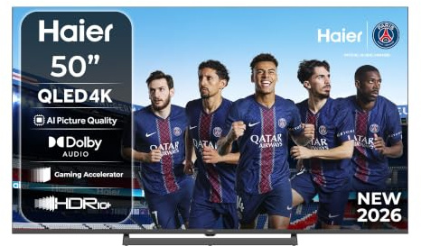 Haier H6 QLED 4K 50 50H6GUX, Smart TV con Google TV, Dolby Audio, HDR10+, MEMC, AI Picture Quality, Bluetooth 5.1, Gaming Accelerator 120Hz DLG, USB 2.0 x 2, DBX TV, HDMI 2.1 x 4 [2026]