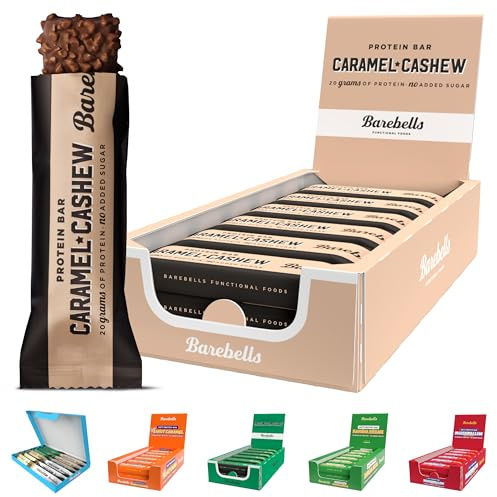 Barebells Proteinriegel 12x55g Caramel Cashew Proteinreich Kohlenhydratarm Kaum Zucker 20 Gramm Protein pro 55-Gramm-Riegel Köstliche Proteinriegel für Muskelaufbau und -regeneration