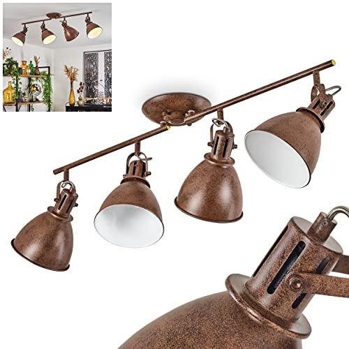 HOFSTEIN Deckenleuchte Koppom, verstellbare Deckenlampe aus Metall in Rostbraun/Weiß, moderne Leuchte im Industrial/Retro/Vintage-Design, 4 x E14, Esszimmer, Wohnzimmer, Schlafzimmer, Küche, Flur