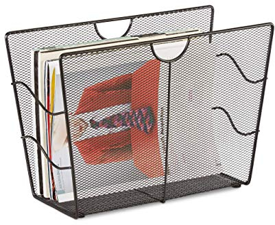 Relaxdays 10022510 Porte-revues en maille métal porte-journaux trieur en maille tressée HxlxP: 27 x 39 x 17 cm , noir