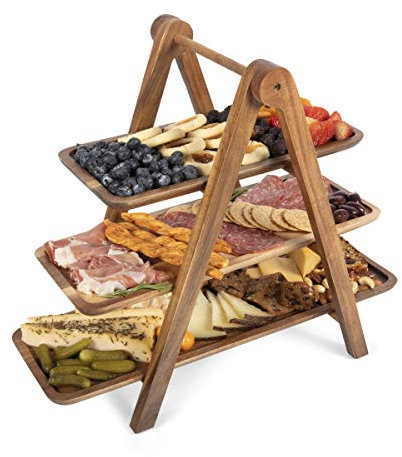 Toscana – Une marque de pique-nique, trois étages, échelle d'acacia et service 35,6 cm
