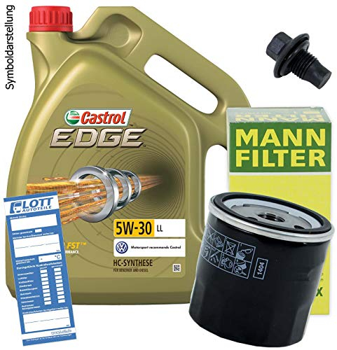 Ölwechsel Set Inspektion 5L Castrol Edge Titanium FST LL 5W-30 Öl Motoröl + MANN Ölfilter + Öl Ablassschraube Verschlussschraube
