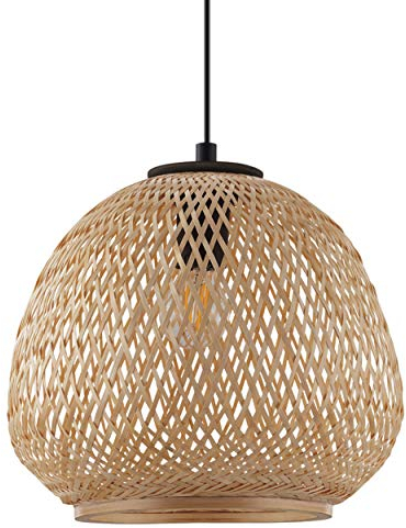 EGLO Pendelleuchte Dembleby, 1 flammige Hängelampe Vintage, Natur, Hygge, Hängeleuchte Holz Korb geflochten, Esstischlampe, Wohnzimmerlampe hängend in hell braun, Stahl, E27 Fassung