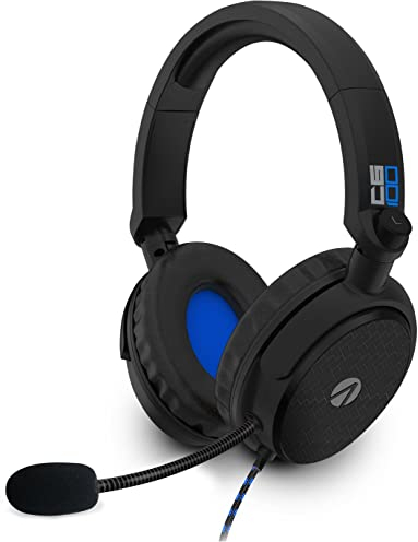 Stealth C6-100 Black & Blue Over Ear Gaming Headset PS4/PS5, XBOX, Switch, PC with Flexible Mic, 3.5mm Jack, 1.5m Cable, Lightweight, Comfortable and Durable