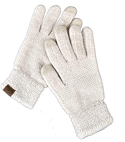 C.C Winter Warm Eco-Friendly Knit Chenille Touchscreen Texting Gloves, Ivory