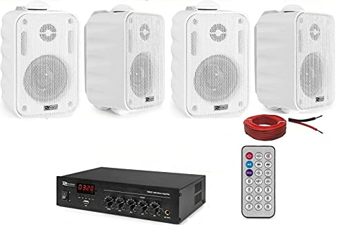 IMPIANTO AUDIO FILODIFFUSIONE 1 AMPLIFICATORE 4 CASSE DA PARETE + 100 METRI CAVO