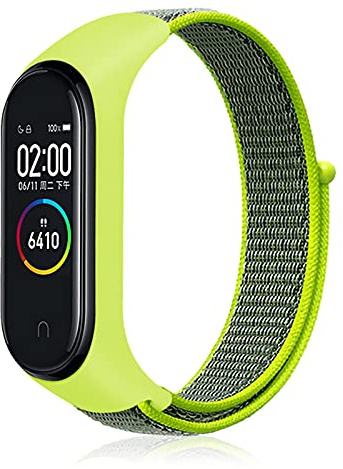 HYKEJI Nylon Solo Loop Armband Kompatibel mit Xiaomi Mi Band 6/Mi Band 5/Mi Band 4/Mi Band 3, Nylon Armbänder Uhrenarmband Sport Ersatzband für Xiaomi Mi Band 6/5/4/3 (Leuchtendes Grün)