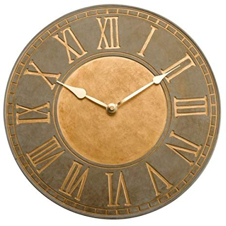 Marco Paul Horus-Wanduhr für den Innen- und Außenbereich, 35,6 cm, Vintage-Stil, Wandmontage, mit Metallic-Finish und römischen Ziffern, batteriebetrieben, wetterfest, Wohnzimmeruhr, Haus oder Garten