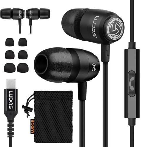 LUDOS CLAMOR 2 Pro Cuffie USB C, Garanzia 5 Anni, Auricolari USB C In-Ear per iPhone 16 15 Pro Max Plus iPad, Cuffie Type C con Microfono per Samsung Galaxy S24 S23 Ultra S22 S21 FE S20 Z Flip 3 Fold