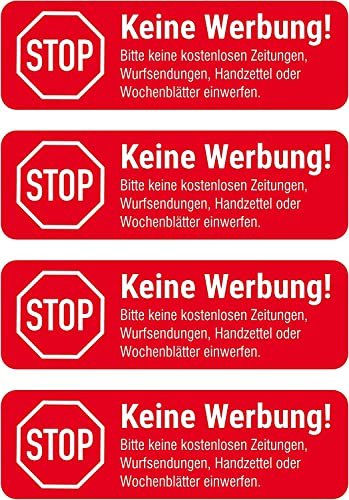 Keine Werbung Aufkleber Set - 5 Stück, UV- & Witterungsbeständig, Extra Stark, 2,3 x 7 cm, Perfekt für Briefkästen, Anti-Reklame & Werbestop