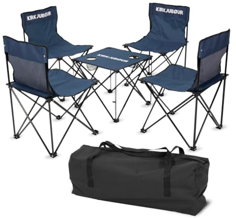 Kirkjubøur® Stjärna 5er-Set Campingstühle mit Tisch wasserabweisender Outdoor Camping Möbel Set für Festivals, Zelten, Angeln (Navy)