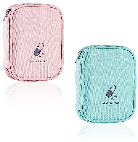 Fzyisw 2 Piezas Mini Vacío Botiquín de Primeros Auxilios, Bolsa de Medicina Portátil, Mini Kit Primeros Auxilios Viaje, Botiquin Viaje Pequeño para Aire Libre Camping Senderismo (Verde, Rosa)