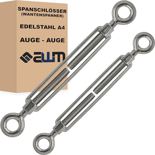 Edelstahl VA4 Seilspanner Wantenspanner Drahtseil Spannschloss Drahtspanner Spannschraube Spanner - 2 Stück (Auge x Auge (Offen) - M5)
