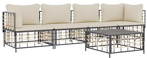 Festnight Poly Rattan 3-Sitzer Balkonsofa | Balkonmöbel Kleiner | Balkonmöbel Set | Gartensofa Set | Balkon Möbel perfekt für kleine Balkons Anthrazit #2