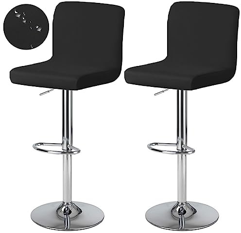 Levoberg - Funda para taburete de bar con respaldo impermeable, funda de silla de comedor giratoria, cubierta de silla alta de bar extensible de 2 piezas, color negro